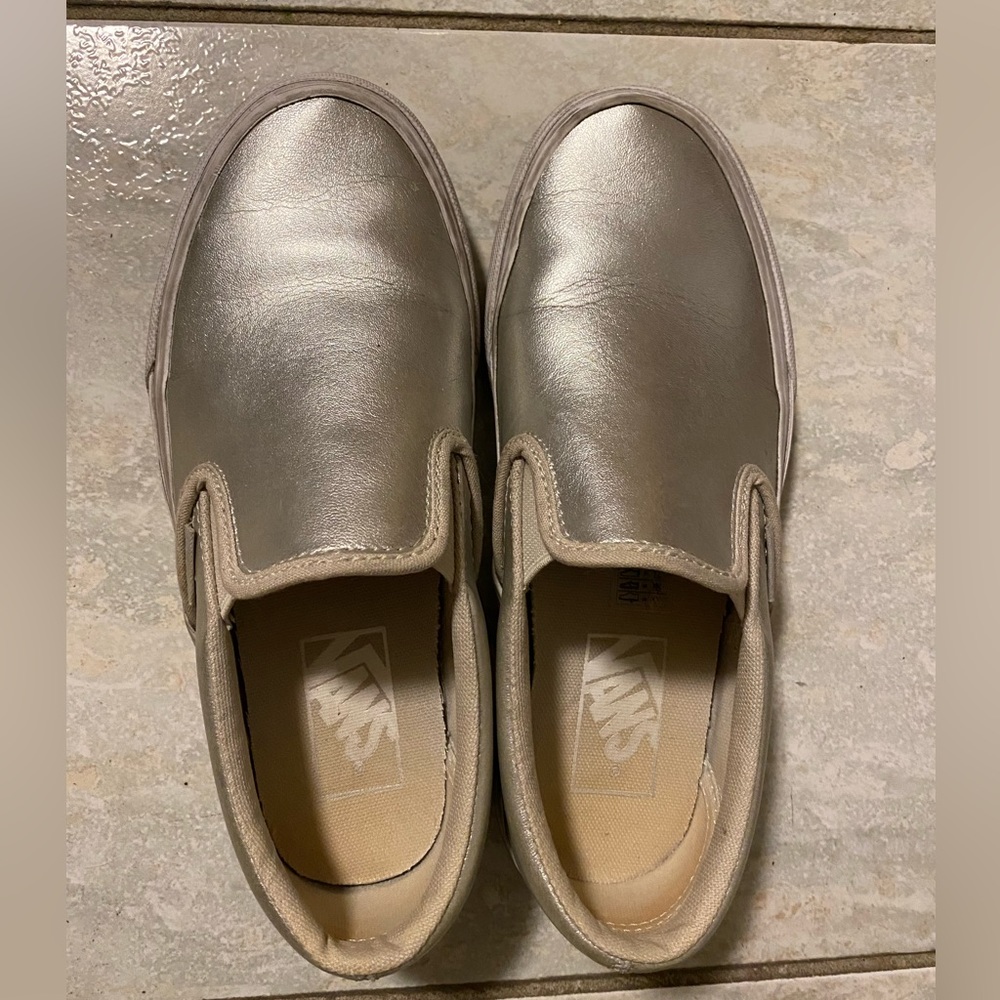 Silver Metallic Vans Slip Ons